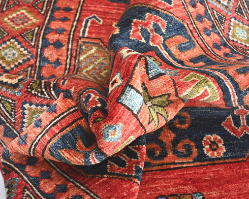 13 Ft Rusty Red Ersari Afghan Hand Knotted Veg Dye Wool Runner Rug